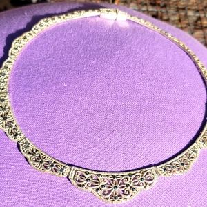 ⚘Art Deco Marcasite Sterling Silver Necklace 40.1 grams